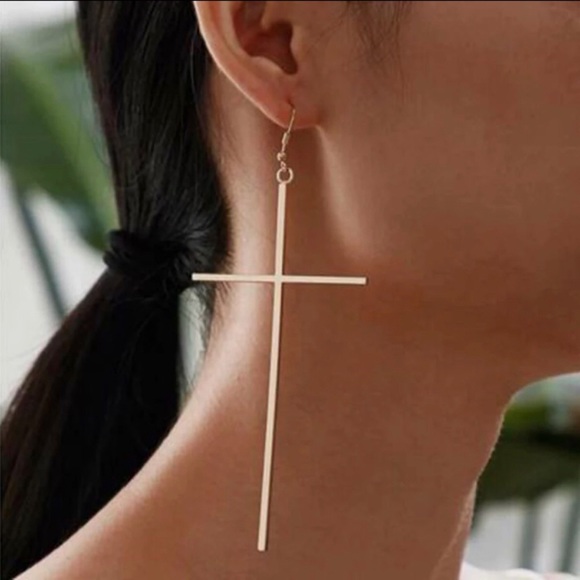 2/$25 Big Cross Long Earrings for Women Gold Color Drop Earrings - Picture 1 of 2